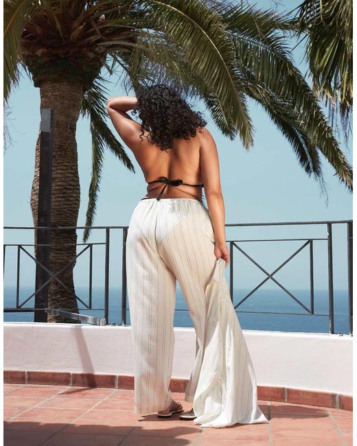 ASOS Multicolor Asos Design Curve Belle Beach Wide Leg Pants With Linen