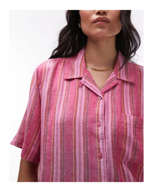TOPSHOP Pink Short Sleeve Slubby Shirt