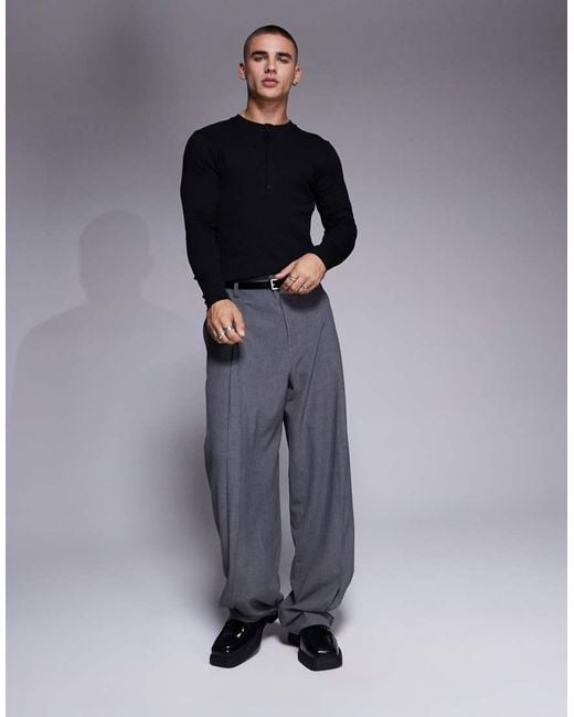 ASOS Black Muscle Fit Long Sleeve T-shirt With Henley Neck for men
