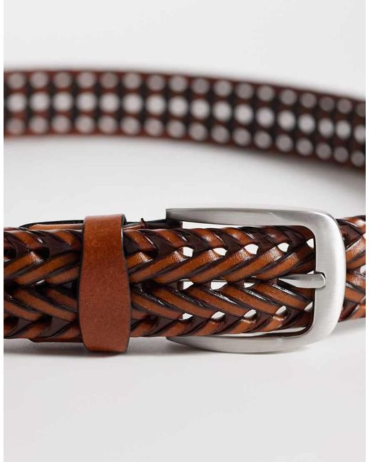 ASOS Brown Leather Smart Woven Belt for men