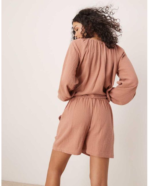 Top A Maniche Lunghe Allacciato Sul Davanti Da Spiaggia Color Ruggine di Iisla & Bird in Brown
