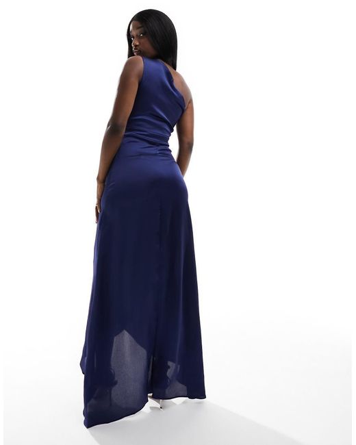 TFNC London Blue Bridesmaid One Shoulder Satin Maxi Dress