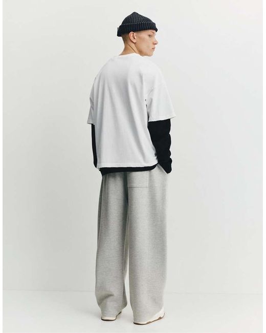 Pull&Bear White Interlock Balloon Tracksuit Bottoms for men