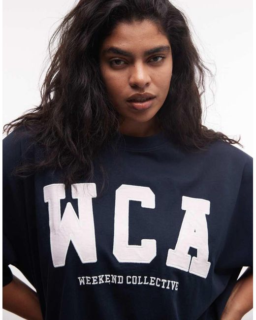 ASOS Blue Weekend Collective Curve Icon Tee With Wca Graphic