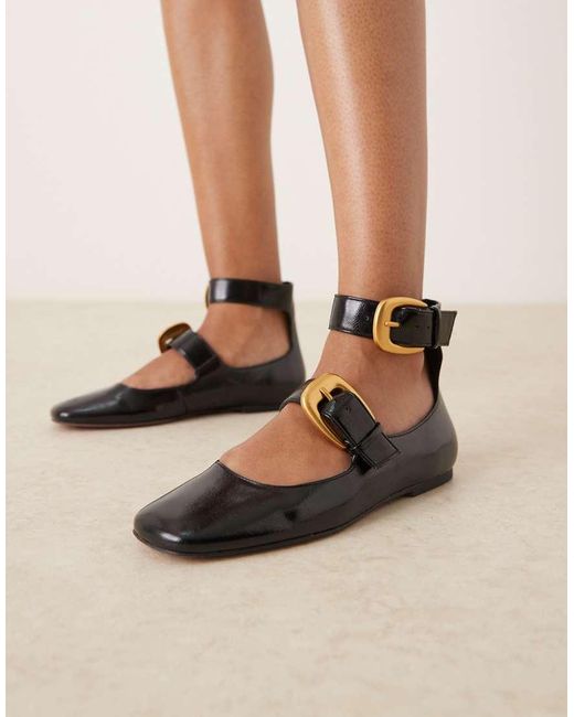 ASOS Natural Lorna Oversized Buckle Mary Jane Ballet Flats
