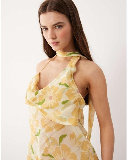 Wild Lovers Yellow Sundance Floral Mini Beach Dress With Scarf