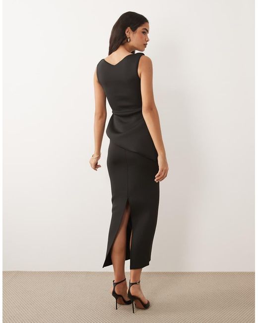 ASOS Black Drape Asymmetric Midi Dress