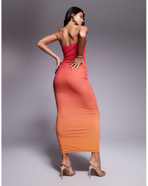 Kaiia Red – exclusive – anschmiegsames, doppellagiges, trägerloses maxikleid aus netzstoff
