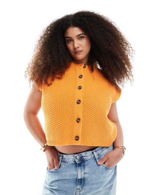 ASOS Orange Asos Design Curve Boxy Knitted Stitch Waistcoat With Button Detail