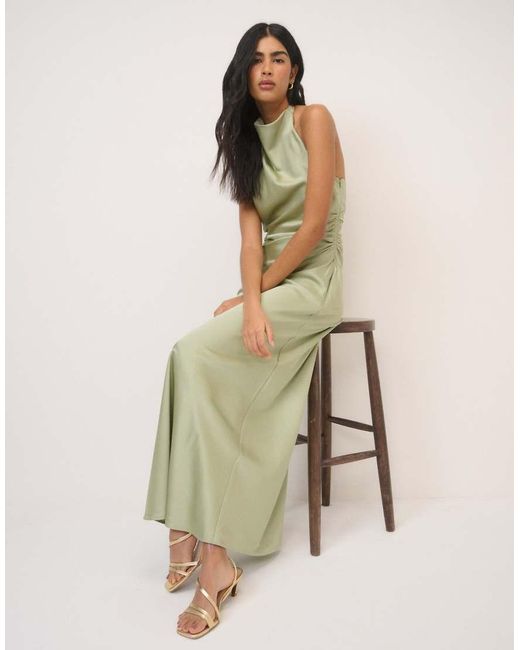 Nobody's Child Green Satin Column Devin Maxi Dress