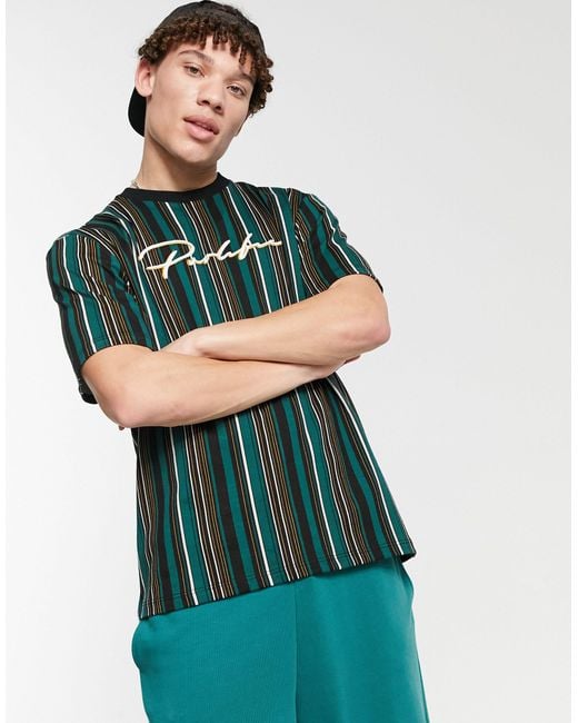 River Island Green Prolific Vertical Striped T-shirt for men
