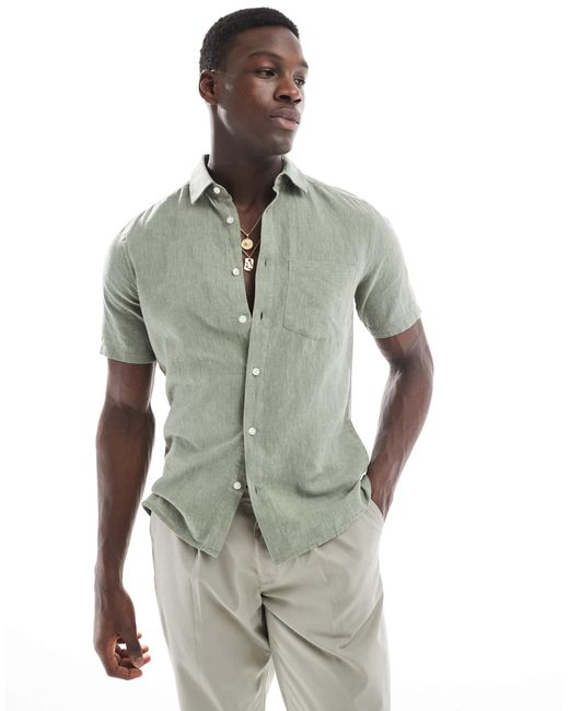 Chemise manches courtes coupe classique en lin mélangé - vert sauge Only & Sons pour homme en coloris Gray