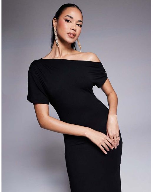 ASOS Asymmetrische Midi-Jurk Met Kapmouwtje En Split in het Blue