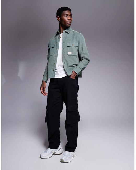 ASOS Gray Cord Boxy Overshirt With Badge for men