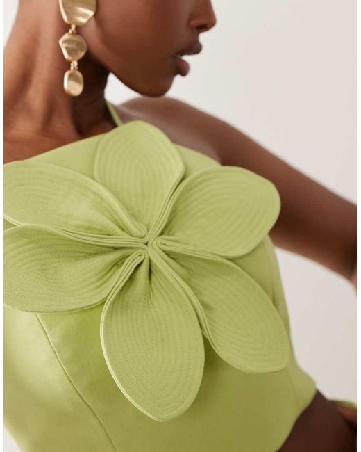 ASOS Green Linen Halter Top With 3d Flower