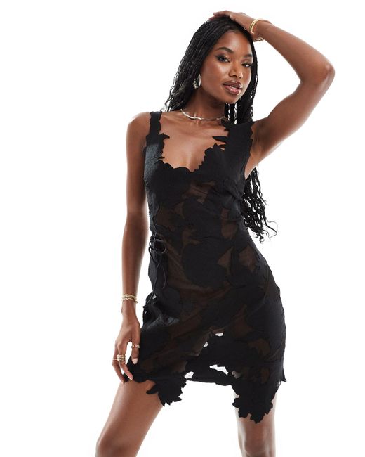 ASOS Black Lace Cutwork Embroidered Mini Dress