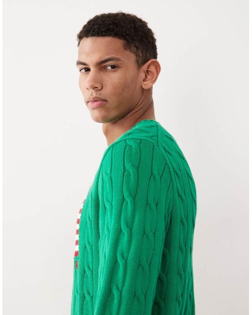 Polo Ralph Lauren Green Team Usa Chest Flag Cotton Cable Knitted Jumper for men