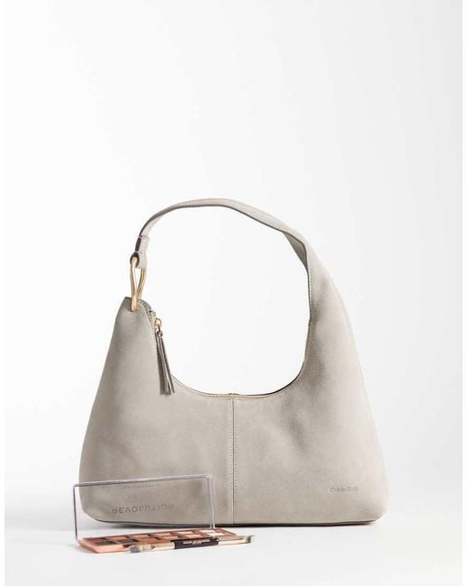 Calvin Klein Gray Suede Slouchy Shoulder Bag