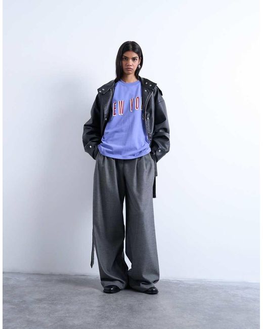 T-Shirt Oversize Con Grafica "New York" di TOPSHOP in Blue