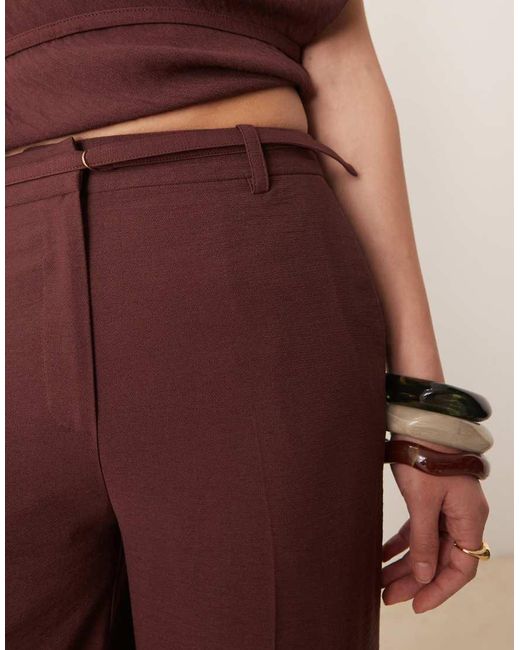 ASOS Natural Tailored Straight Leg Trousers With Skinny Belt
