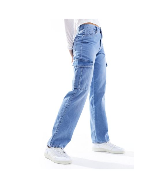 Riley - jean cargo droit à taille haute - clair délavé ONLY en coloris Blue