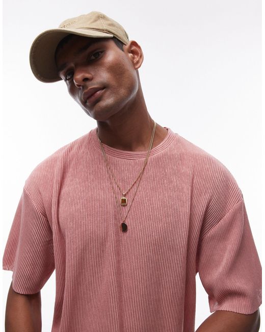 Camiseta plisada extragrande Topman de hombre de color Pink