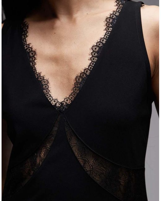 AllSaints Black Lailey Asymmetric Lace Trim Dress