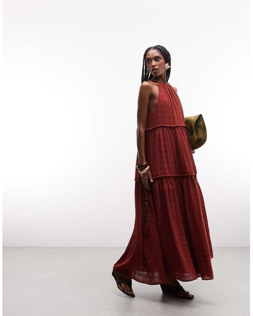 ASOS Red Halter Neck Tie Maxi Sundress With Chunky Binding