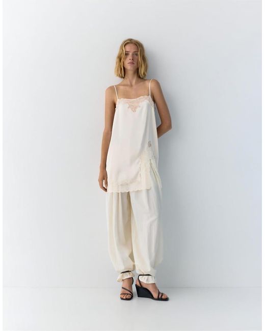 Pull&Bear White Lace-Trim Camisole Top