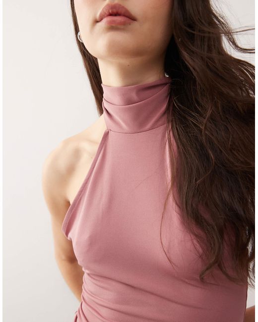 Collusion Pink Soft Slinky Halter Neck Crop Top
