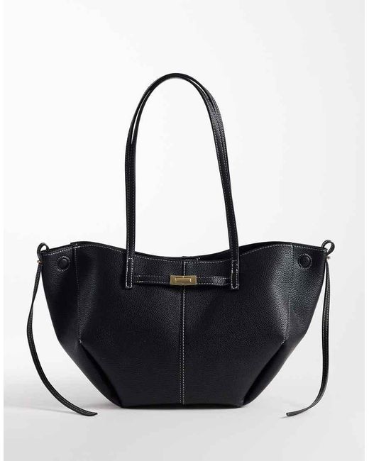 Gina Tricot Black Long Strap Midi Bag With Belt Buckle Detail