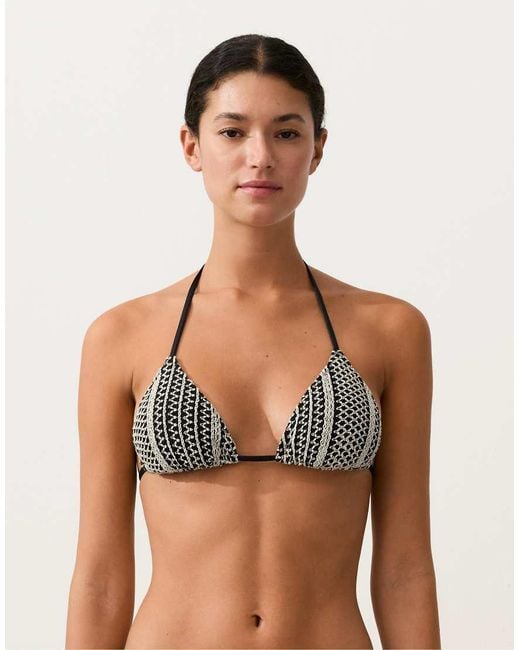 Oysho Black Crochet Triangle Bikini Top