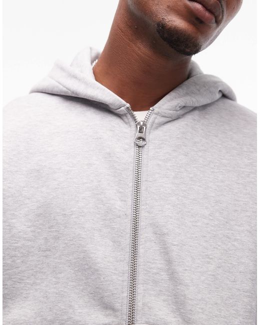 TOPMAN Men's Gray Premium Heavyweight Oversized Full Zip Hoodie