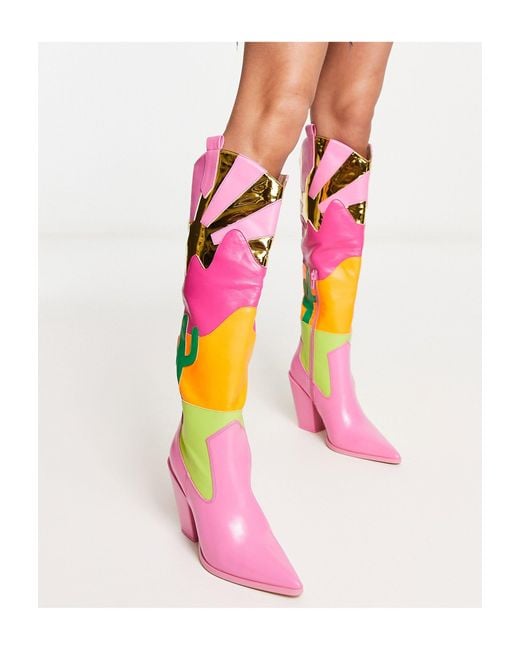 Public Desire Pink Exclusive Dolly Novelty Western Boots