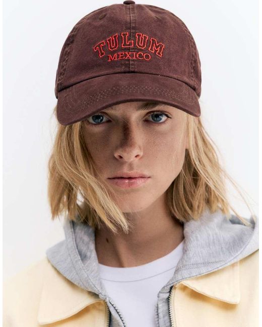 Pull&Bear Brown Tulum Mexico Graphic Cap