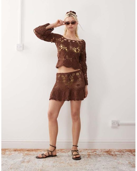 Reclaimed Vintage Brown Limited Edition Hand Crochet Crop Top