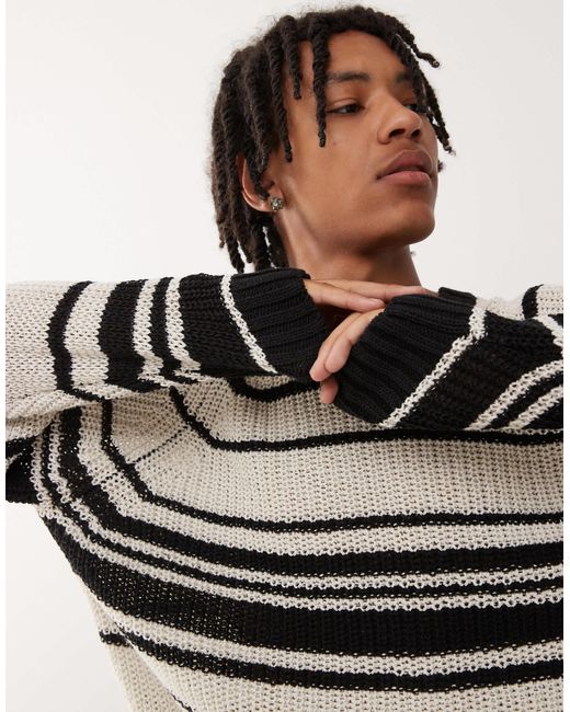 Pull oversize en maille ajourée à rayures - beige Weekday pour homme en coloris Natural