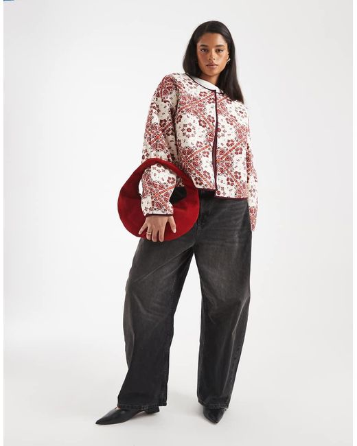 ASOS Red Asos Design Curve Quilted Jacket With Bandana Print