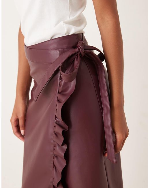 Never Fully Dressed Red Jaspre Pu Ruffle Midi Skirt
