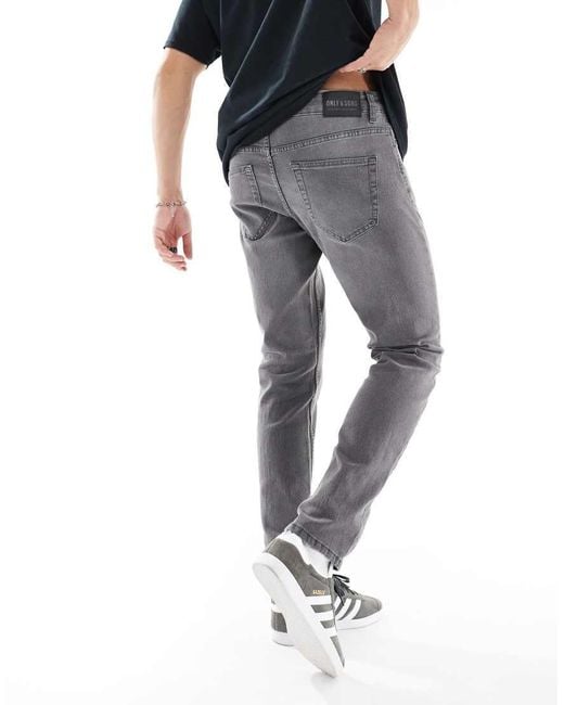Only & Sons Gray Loom Slim Fit Jeans for men
