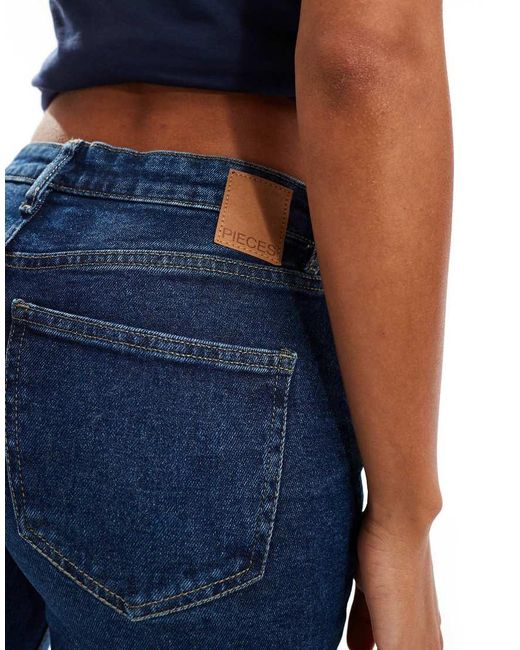 Pieces Blue Kelly Mid Rise Straight Leg Jeans