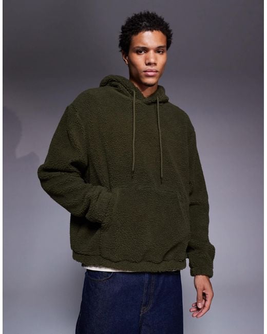 ASOS – oversize-kapuzenpullover aus teddyfell in Gray für Herren
