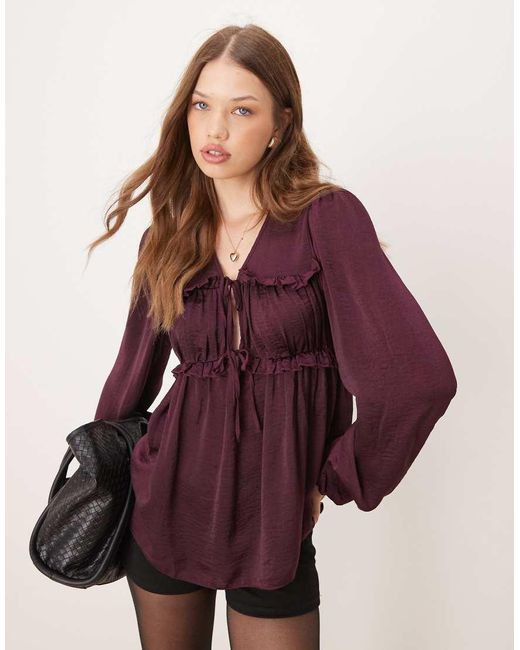 ASOS Purple Ruched Front Tie Detail Blouse