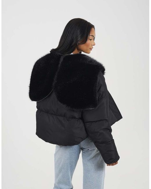 Brave Soul Black Padded Jacket With Faux Fur Hood