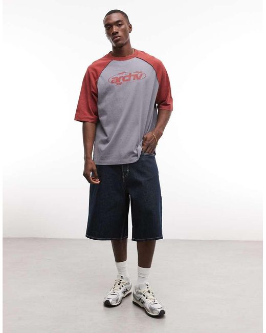 ASOS Red Heavyweight Oversized T-shirt With Text Graphic for men