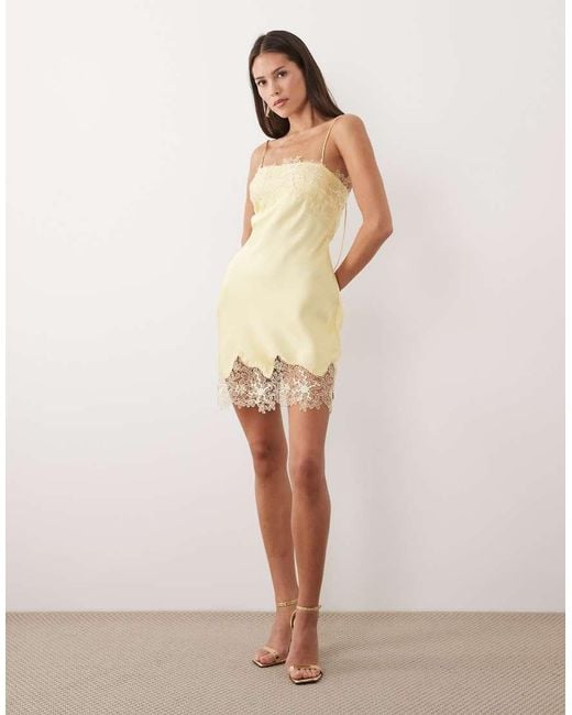ASOS Natural Appliqué Bias Cut Satin Mini Dress