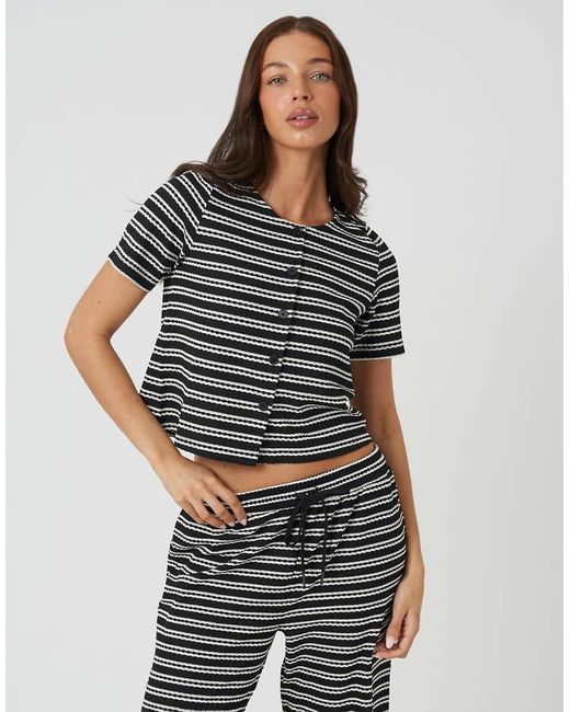Brave Soul Black Textured Jersey Stripe Short Sleeve Top