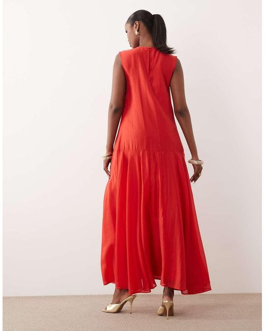 Y.A.S Red Drop Waist Volume Maxi Dress