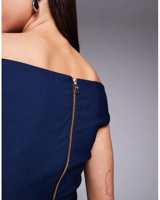 Vesper Blue Bardot Bodycon Midaxi Dress