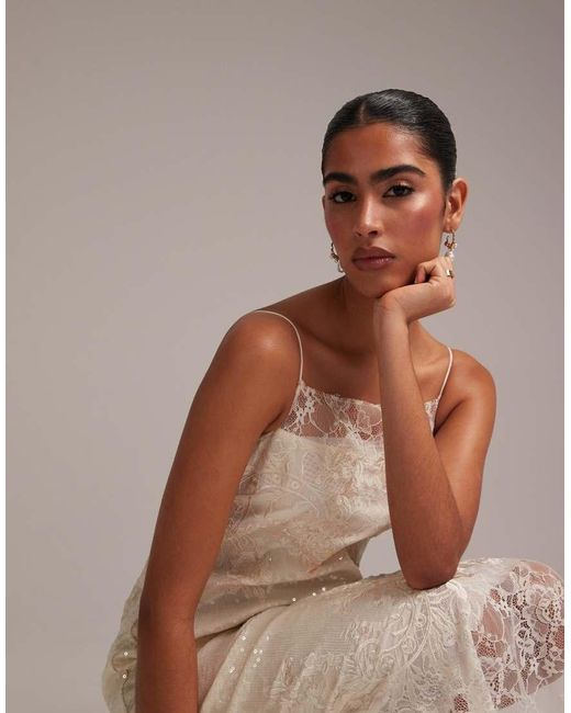 ASOS Brown Floral Lace Applique Embellished Cami Midaxi Wedding Dress